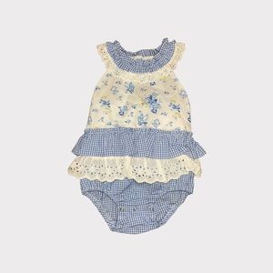 Rare Editions Gingham Plaid Floral Eyelet Detail Romper